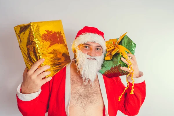 Grueso Emocional Santa Claus Arado Con Torso Desnudo — Foto de Stock