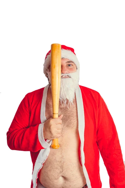 Tjocka Känslomässiga Santa Claus Plöjning Med Kala Torso — Stockfoto