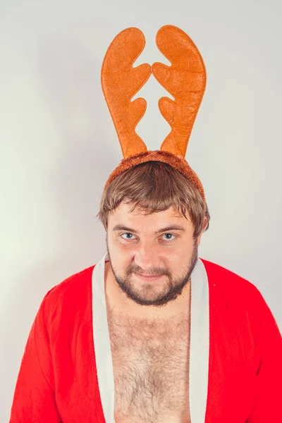 Weihnachten Feiertage Und Menschen Ein Männerkopf Mit Hirschhörnern Drauf Mann — Stockfoto