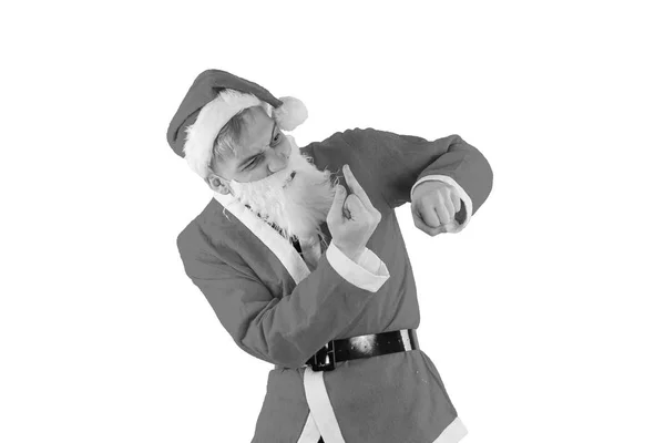 Emotional Man Dressed Santa Claus Shows His Strength — Stock Photo, Image