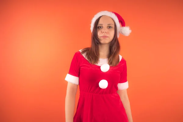 Portret Van Een Jong Meisje Verkleed Als Kerstman Een Oranje — Stockfoto