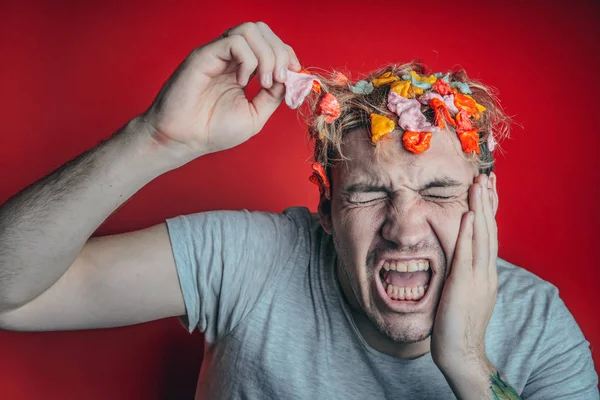 Kaugummi Kopf Porträt Eines Mannes Mit Kaugummi Kopf Mann Mit — Stockfoto