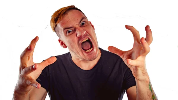 Emotional Portrait Crazy Guy Close Concept Nervous Breakdown Mental Disease — Stock Photo, Image