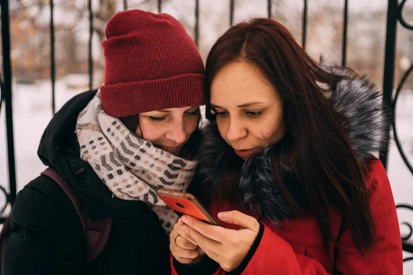 Zwei Mädchen Spazieren Winter Der Frischen Luft Das Konzept Der — Stockfoto