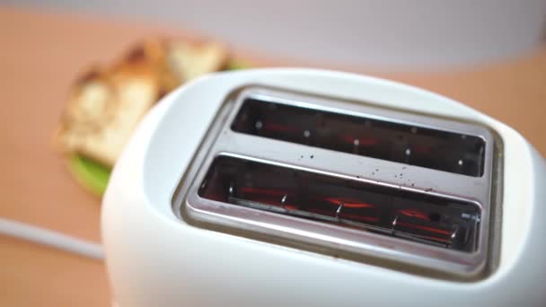 Ekmek Kızartma Makinesi Closeup Ekmek Dilimleri — Stok video