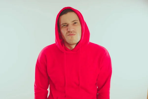 Crazy Charismatic Guy Posing Man Red Tracksuit Man Isolated White — Stock Photo, Image