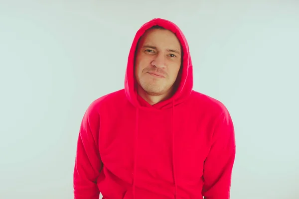 Crazy Charismatic Guy Posing Man Red Tracksuit Man Isolated White — Stock Photo, Image