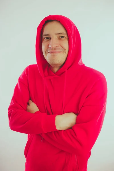 Crazy Charismatic Guy Posing Man Red Tracksuit Man Isolated White — Stock Photo, Image