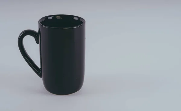 Fekete Bögre Kávét Vagy Teát Elszigetelt Fehér Background Vágógörbével Üres — Stock Fotó