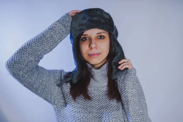 Emotional Portrait Girl Shooting Photo Studio Using Blue Filter Street — Stock Photo, Image