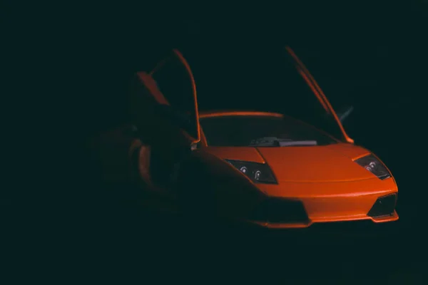 Orangefarbene Sportwagen Aus Nächster Nähe Makrofotografie Spielzeugautos — Stockfoto