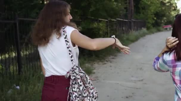 Две Женщины Гуляют Летом — стоковое видео