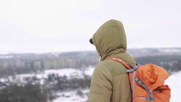 Portrait Young Man Backpack — Stock Video