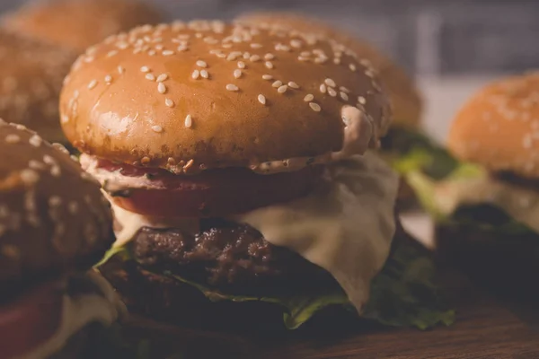 Hamburgers Sandwiches Popular Fast Food Brunch Lunch — Stock Photo, Image