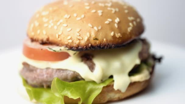 Hamburger Sandwich Est Restauration Rapide Populaire Pour Brunch Déjeuner — Video