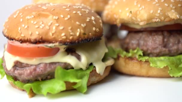 Hamburgers Sandwiches Popular Fast Food Brunch Lunch — Stock Video