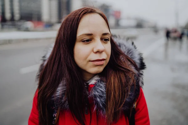 Femme Jour Hiver Arrêt Autobus — Photo