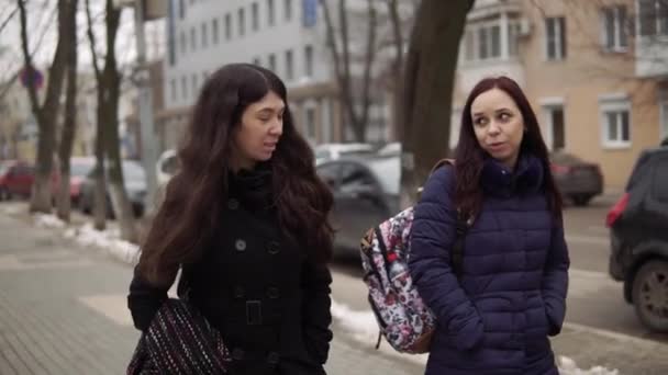 两个漂亮的女人在街上过冬 — 图库视频影像