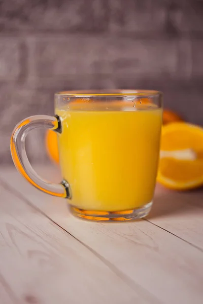 Orange Juice Wooden Table — Stock Photo, Image