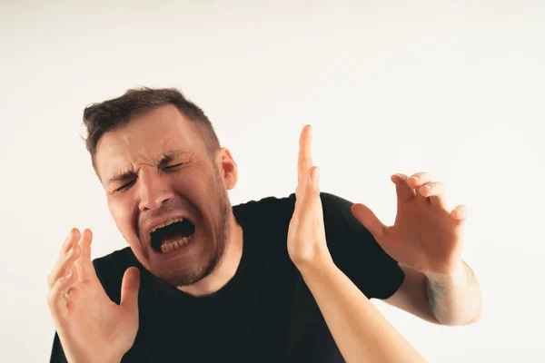 Crop Person Slapping Scared Man Faceemotional Male Getting Slapped Face — Stock Photo, Image