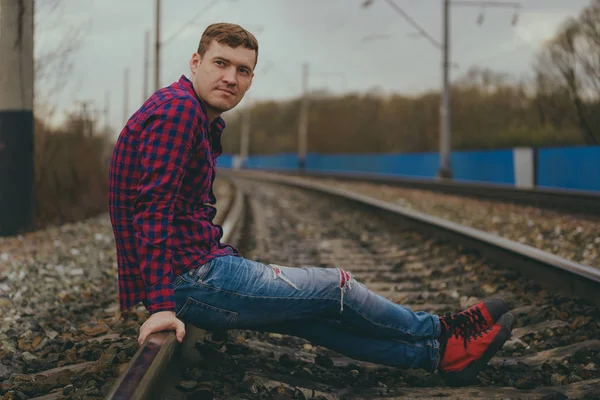 Trendy Young Man Rails — Stock Photo, Image