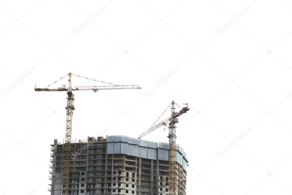 construction crane isolated on white background. yellow hoisting crane isolate on white background
