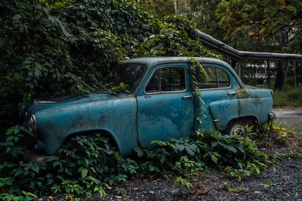 El viejo coche abandonado estaba cubierto de vegetación — Foto de Stock