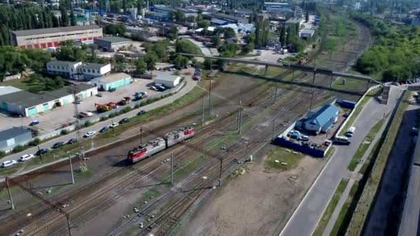 Voronezh, Russia August 24, 2019: Freight trains on city cargo terminal. Railways in train parking. Cargo train platform with freight train container at depot in port use for export logistics — Stock Video