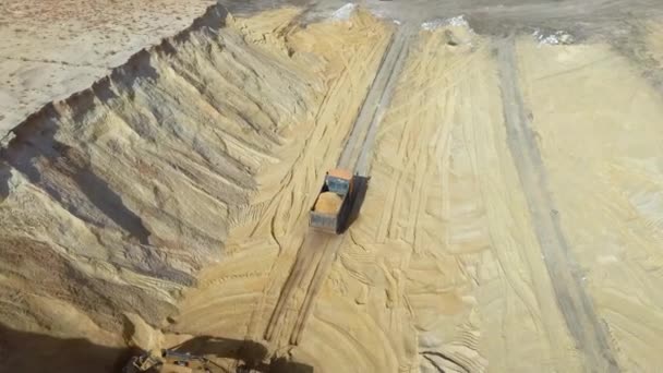 Heavy Machinery Excavator Truck Working Sand Quarry — Stock Video