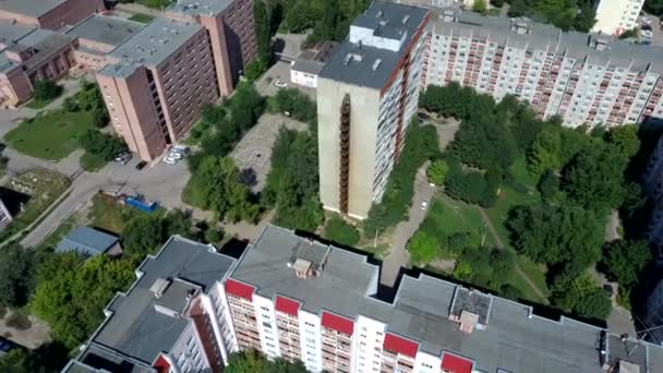 Aerial view of residential neighborhood. Urban housing development from above. Top view. Real estate in city — Stock Video