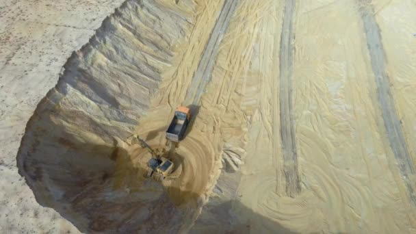 Heavy Machinery Excavator Truck Working Sand Quarry — Stock Video