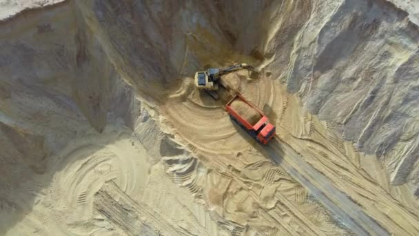Heavy Machinery Excavator Truck Working Sand Quarry — Stock Video