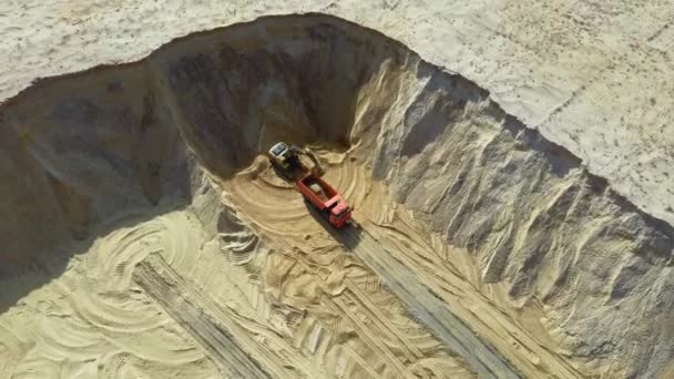 Heavy Machinery Excavator Truck Working Sand Quarry — Stock Video