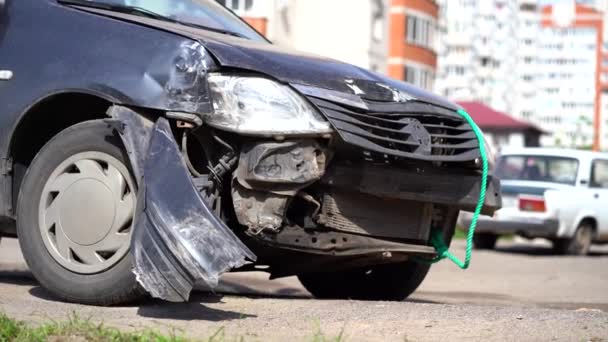 Coche Después Del Accidente Coche Roto Carretera Cuerpo Del Coche — Vídeo de stock