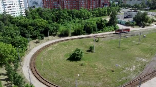 Depósito Tranvías Donde Hay Tranvías Tranvías Territorio Del Depósito Eléctrico — Vídeos de Stock