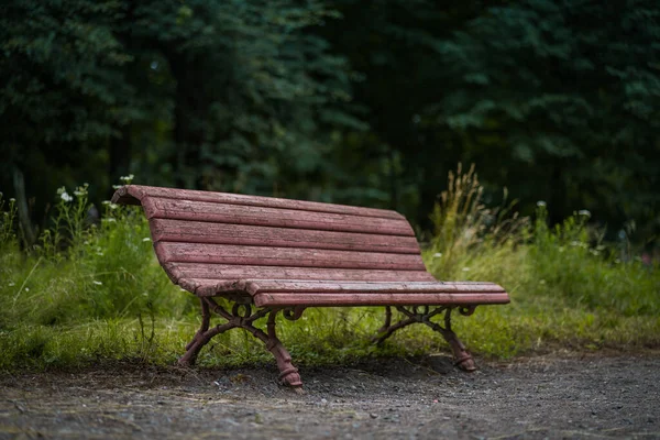 Alte Holzbank Zum Ausruhen Dreckig Schäbige Kirchenbank Park — Stockfoto