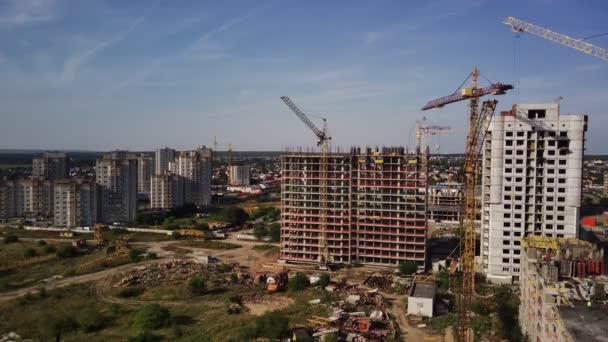 Modern Building Construction Crane Constructing Building High Crane — Stock Video