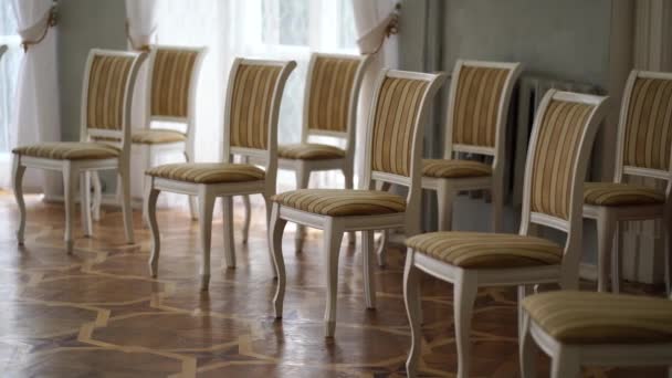 Zavřete Židle Pokoji Krásná Místa Sále Pro Slavnostní Akce — Stock video