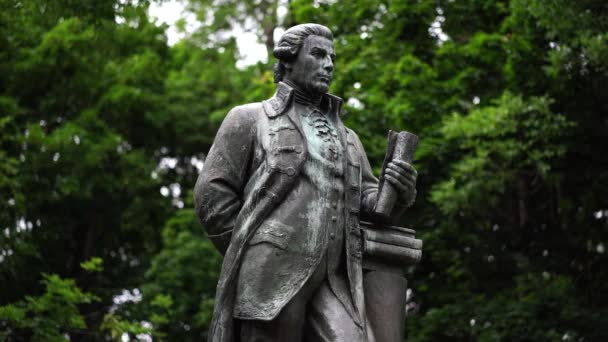 Historisch Monument Het Park Standbeeld Een Voetstuk Een Park — Stockvideo