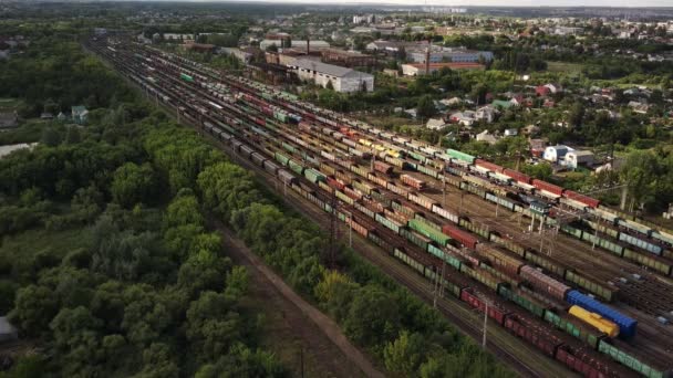 Aerial View Railway Station Countryside Bird Eye View Railroad Station — Stock Video