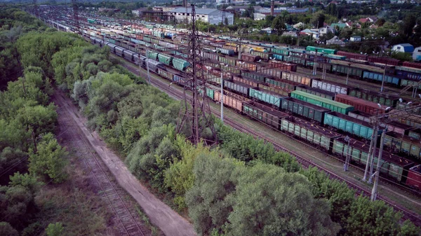 Vista Aérea Estación Tren Campo Vista Pájaro Estación Ferrocarril Con —  Fotos de Stock