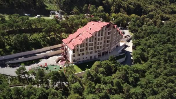 Inguschetien Russland September 2020 Hotelbau Hochland Drohnen Ansicht Der Fassade — Stockvideo