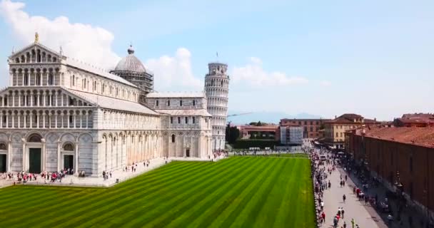 Stigande Utsikt Över Lutande Tornet Pisa — Stockvideo