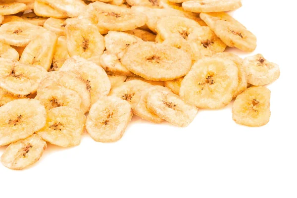 Makró Nézet Egy Halom Banán Chips Fehér Alapon — Stock Fotó