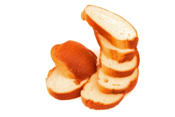 Pilha Pão Branco Fatiado Pão Baguete Brioche Isolado Sobre Fundo — Fotografia de Stock