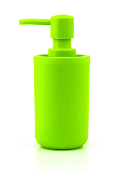 卫生肥皂 凝胶和白底清洁剂用清洗剂绿瓶包装 防腐剂 — 图库照片
