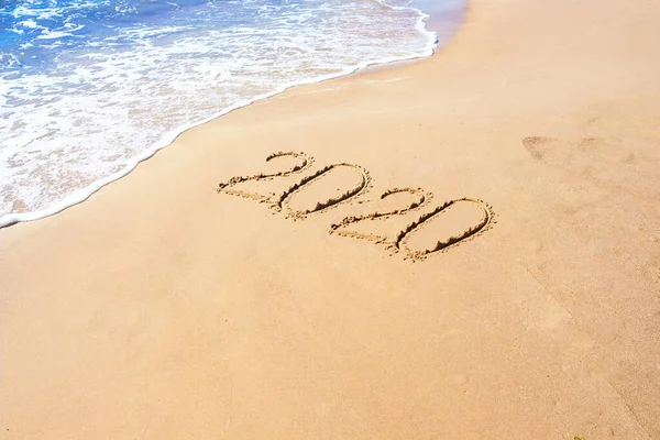 Number 2020 Year Sand Sea Shore Summer Background — Stock Photo, Image