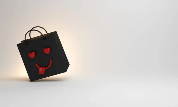 Saco Compras Preto Vazio Com Língua Emoji Forma Bolha Amor — Fotografia de Stock