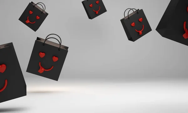 Saco Compras Preto Vazio Com Língua Emoji Forma Bolha Amor — Fotografia de Stock