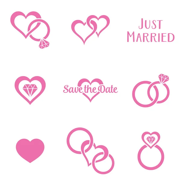 Symboles de mariage monochromes simples — Image vectorielle